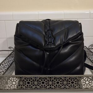 Steve Madden Black Quilted Back Pack with Monogram Lining